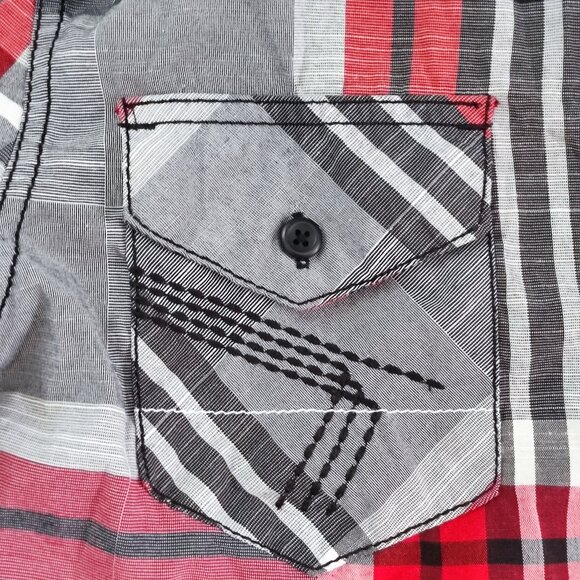 Rout 66 button down shirt men's size S grey red plaid short western country styl - Picture 8 of 12